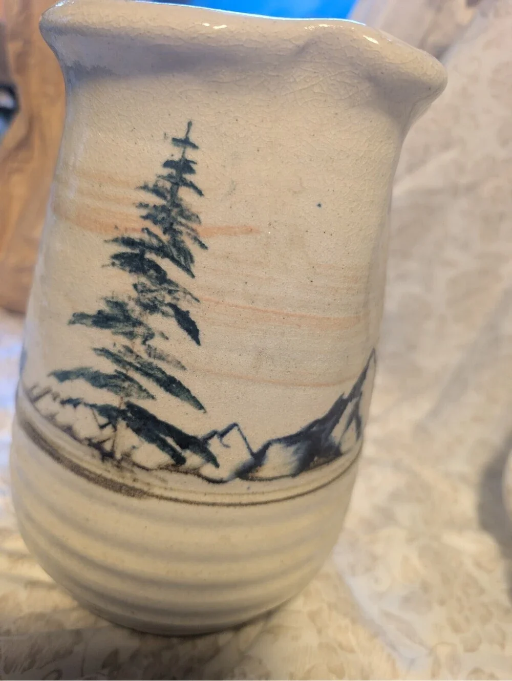Handcrafted Ceramic Pitcher with Nature Landscape Design